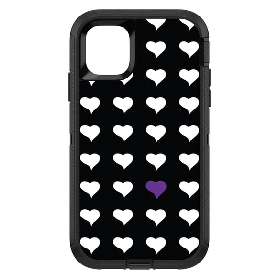 DistinctInk Custom SKIN / DECAL compatible with OtterBox Defender for iPhone 11 (6.1" Screen) - Purple White Black Repeating Hearts