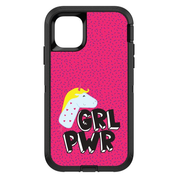 DistinctInk Custom SKIN / DECAL compatible with OtterBox Defender for iPhone 11 Pro (5.8" Screen) - Girl Power - GRL PWR - Unicorn Pink Background