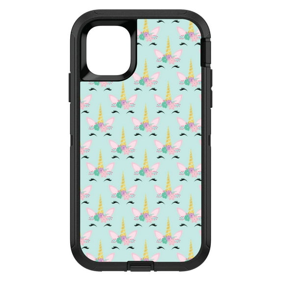 DistinctInk Custom SKIN / DECAL compatible with OtterBox Defender for iPhone 11 Pro (5.8" Screen) - Pastel Unicorn Pattern - Teal Pink Purple