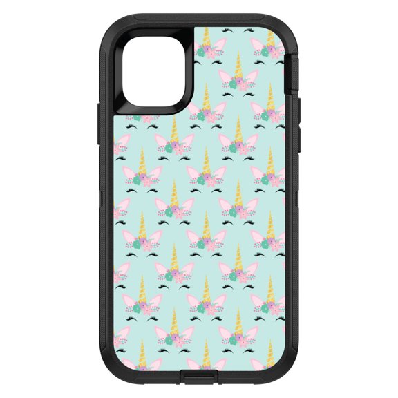 DistinctInk Custom SKIN / DECAL compatible with OtterBox Defender for iPhone 11 Pro (5.8" Screen) - Pastel Unicorn Pattern - Teal Pink Purple