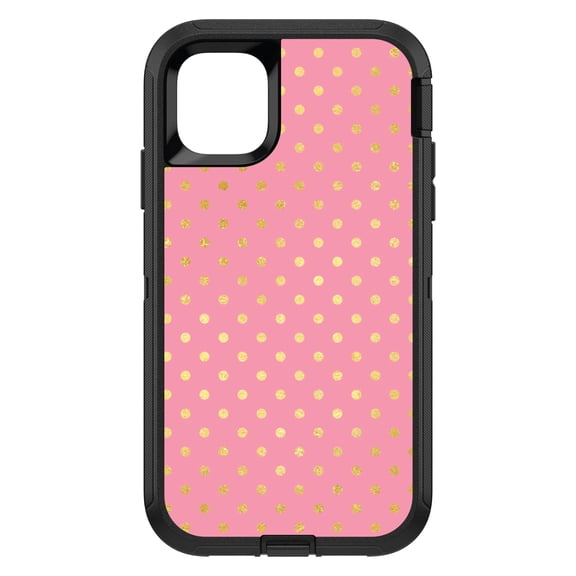 DistinctInk Custom SKIN / DECAL compatible with OtterBox Defender for iPhone 11 Pro (5.8" Screen) - Pink & Gold Polka Dot Pattern