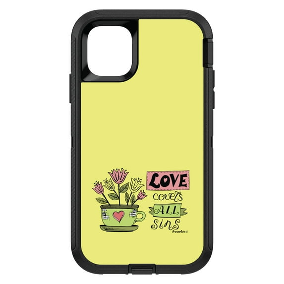 DistinctInk Custom SKIN / DECAL compatible with OtterBox Defender for iPhone 11 Pro (5.8" Screen) - Proverbs 10:12 - Love Covers All Sins
