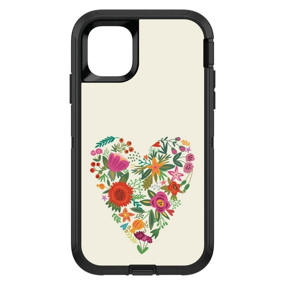 DistinctInk Custom SKIN / DECAL compatible with OtterBox Defender for iPhone 11 Pro (5.8" Screen) - Spring Collection - Floral Heart Green Red