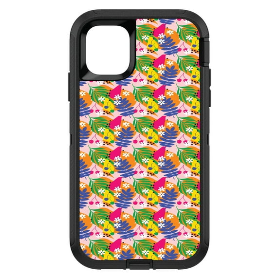 DistinctInk Custom SKIN / DECAL compatible with OtterBox Defender for iPhone 11 Pro (5.8" Screen) - Summer Vibes Floral Pattern Blue Orange Pink