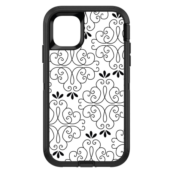 DistinctInk Custom SKIN / DECAL compatible with OtterBox Defender for iPhone 11 Pro MAX (6.5" Screen) - Black White Floral Pattern