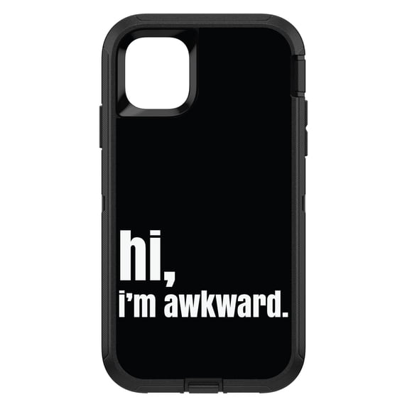 DistinctInk Custom SKIN / DECAL compatible with OtterBox Defender for iPhone 11 Pro MAX (6.5" Screen) - Black White "hi, I'm awkward."