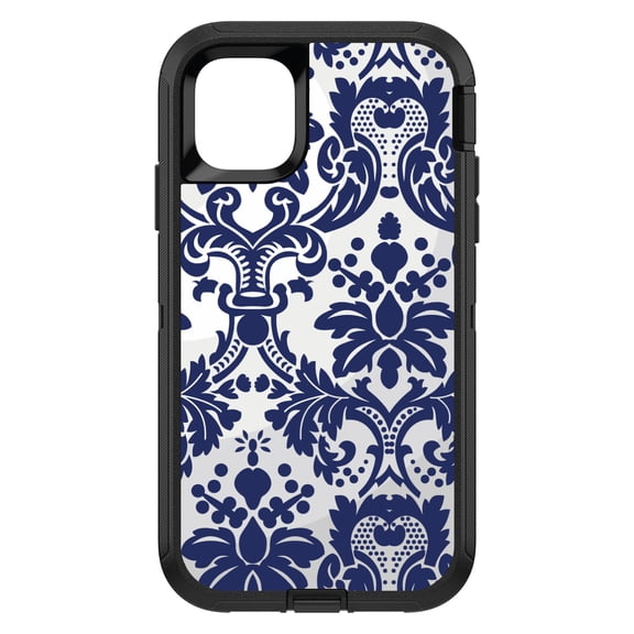 DistinctInk Custom SKIN / DECAL compatible with OtterBox Defender for iPhone 11 Pro MAX (6.5" Screen) - Blue Grey Damask