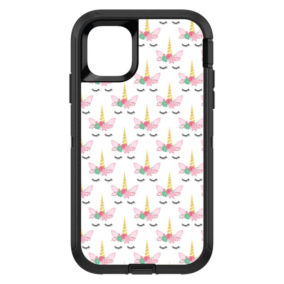 DistinctInk Custom SKIN / DECAL compatible with OtterBox Defender for iPhone 11 Pro MAX (6.5" Screen) - Pastel Unicorn Pattern - White Pink Black
