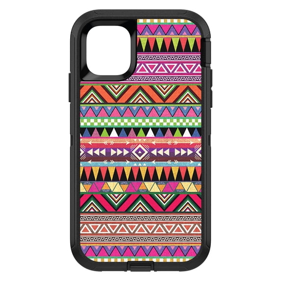 DistinctInk Custom SKIN / DECAL compatible with OtterBox Defender for iPhone 11 Pro MAX (6.5" Screen) - Pink Blue Orange Tribal Print
