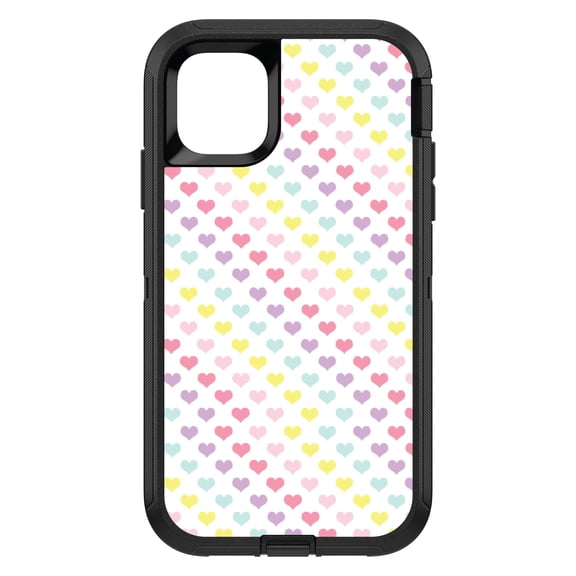 DistinctInk Custom SKIN / DECAL compatible with OtterBox Defender for iPhone 11 Pro MAX (6.5" Screen) - Rainbow Hearts Diagonal Pattern