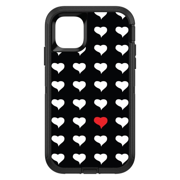 DistinctInk Custom SKIN / DECAL compatible with OtterBox Defender for iPhone 11 Pro MAX (6.5" Screen) - Red White Black Repeating Hearts