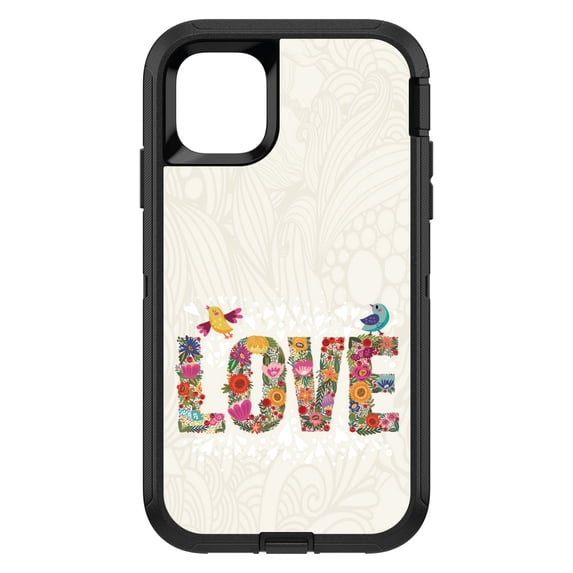 DistinctInk Custom SKIN / DECAL compatible with OtterBox Defender for iPhone 11 Pro MAX (6.5" Screen) - Spring Collection - Floral LOVE Birds