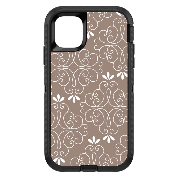 DistinctInk Custom SKIN / DECAL compatible with OtterBox Defender for iPhone 11 Pro MAX (6.5" Screen) - Tan White Floral