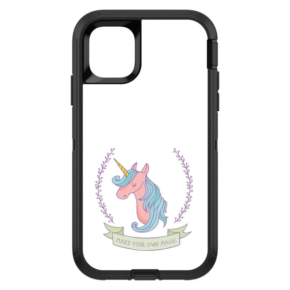 DistinctInk Custom SKIN / DECAL compatible with OtterBox Defender for iPhone 11 Pro MAX (6.5" Screen) - Unicorn - Make Your Own Magic - White
