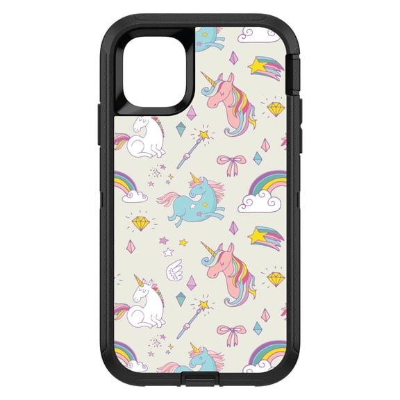 DistinctInk Custom SKIN / DECAL compatible with OtterBox Defender for iPhone 11 Pro MAX (6.5" Screen) - Unicorn Rainbow Wand Pattern - Beige