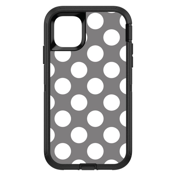 DistinctInk Custom SKIN / DECAL compatible with OtterBox Defender for iPhone 11 Pro MAX (6.5" Screen) - White & Grey Polka Dots