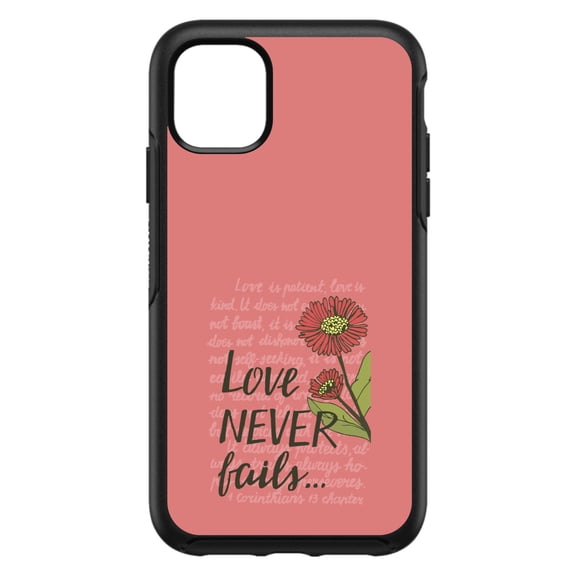 DistinctInk Custom SKIN / DECAL compatible with OtterBox Symmetry for iPhone 11 (6.1" Screen) - 1 Corinthians 13 - Love Never Fails - Flower