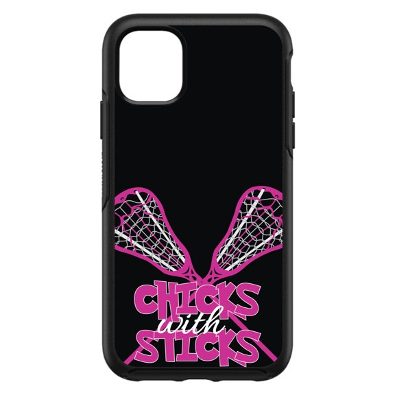 DistinctInk Custom SKIN / DECAL compatible with OtterBox Symmetry for iPhone 11 (6.1" Screen) - Hot Pink Lacrosse - Chicks with Sticks