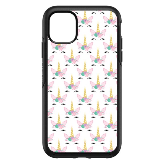 DistinctInk Custom SKIN / DECAL compatible with OtterBox Symmetry for iPhone 11 (6.1" Screen) - Pastel Unicorn Pattern - White Pink Teal