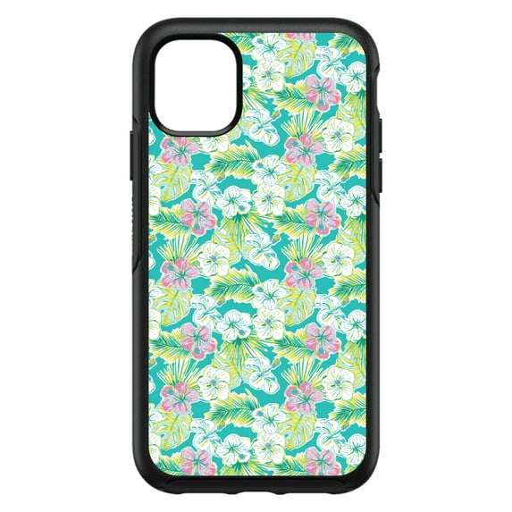 DistinctInk Custom SKIN / DECAL compatible with OtterBox Symmetry for iPhone 11 (6.1" Screen) - Preppy Pattern - Green Pink White Flowers Floral