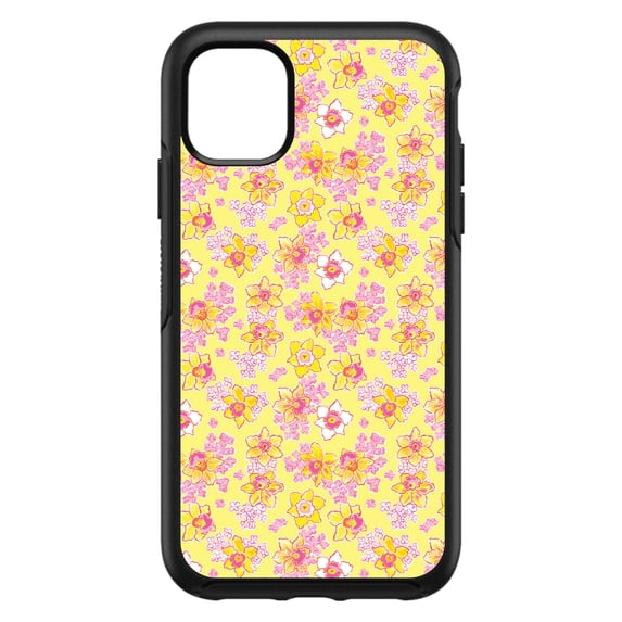 DistinctInk Custom SKIN / DECAL compatible with OtterBox Symmetry for iPhone 11 (6.1" Screen) - Preppy Pattern - Pink Yellow White Flowers Floral