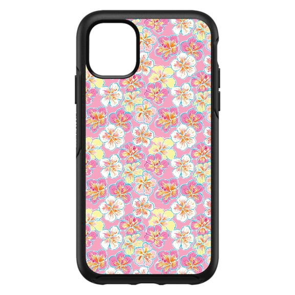 DistinctInk Custom SKIN / DECAL compatible with OtterBox Symmetry for iPhone 11 Pro (5.8" Screen) - Preppy Pattern - Yellow White Pink Flowers Floral