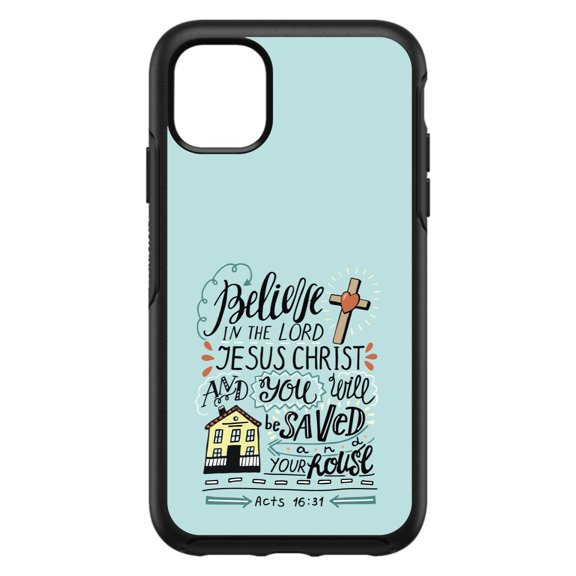 DistinctInk Custom SKIN / DECAL compatible with OtterBox Symmetry for iPhone 11 Pro MAX (6.5" Screen) - Acts 16:31 - Believe in the Lord Jesus Christ