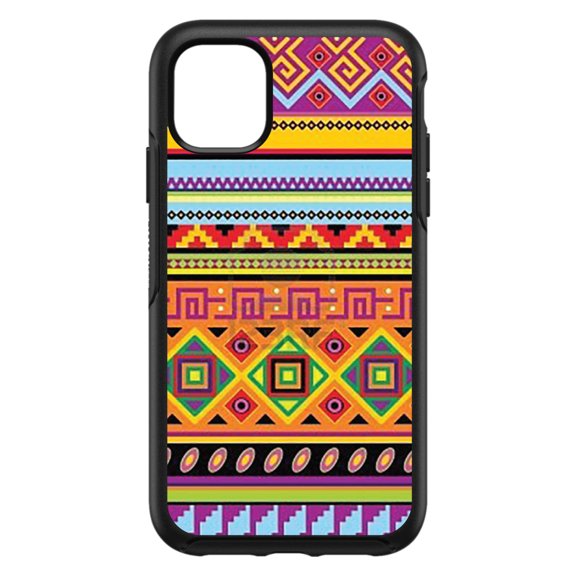 DistinctInk Custom SKIN / DECAL compatible with OtterBox Symmetry for iPhone 11 Pro MAX (6.5" Screen) - Blue Orange Purple Tribal Print