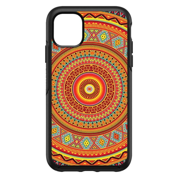 DistinctInk Custom SKIN / DECAL compatible with OtterBox Symmetry for iPhone 11 Pro MAX (6.5" Screen) - Orange Teal Yellow Tribal Print