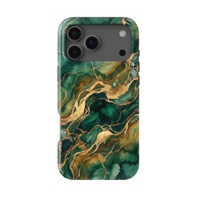 DistinctInk Emerald Marble Tough Case for iPhone 17 Pro Max - MagSafe Compatible, 2-Layer Shockproof Cover