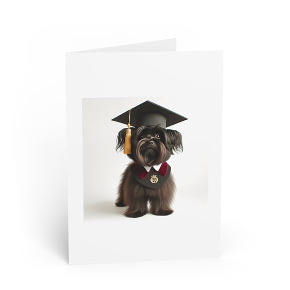 DistinctInk Greeting Card / Note Card - Affenpinscher Graduation - PACK of 3