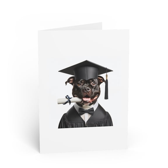 DistinctInk Greeting Card / Note Card - American Staffordshire Terrier Graduation - PACK of 3