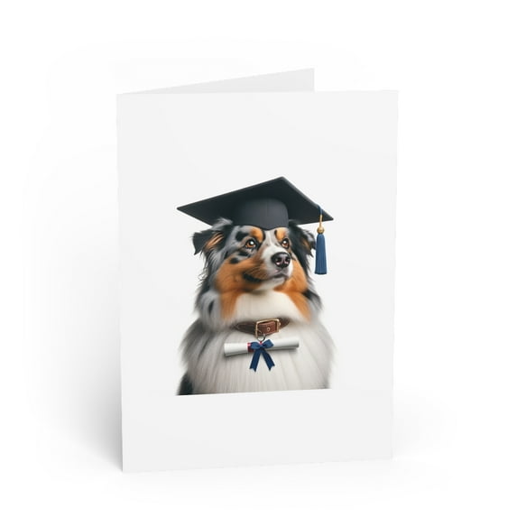 DistinctInk Greeting Card / Note Card - Australian Shepherd Graduation - PACK of 25