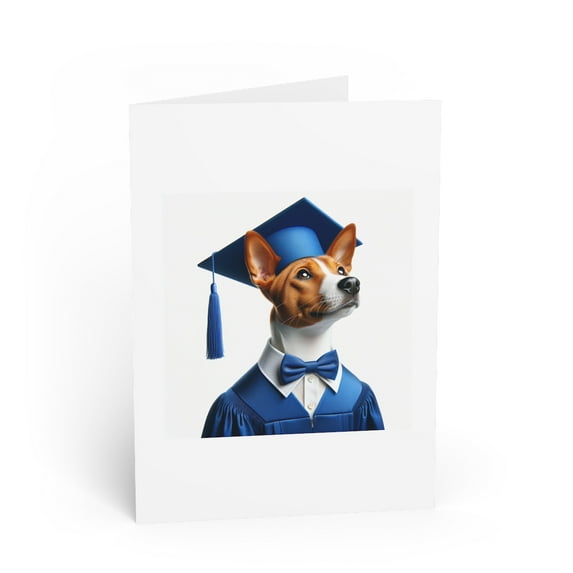 DistinctInk Greeting Card / Note Card - Basenji Graduation - PACK of 10