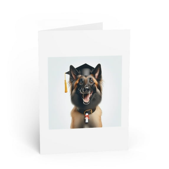 DistinctInk Greeting Card / Note Card - Belgian Sheepdog Graduation - PACK of 10