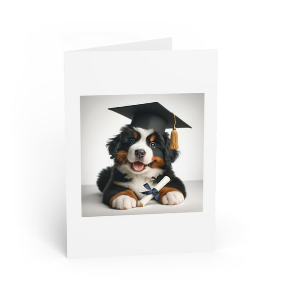 DistinctInk Greeting Card / Note Card - Bernese Mountain Dog Puppy Graduation - PACK of 3