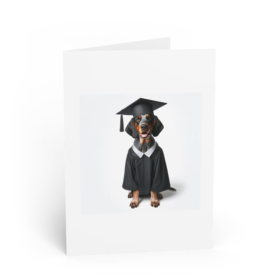 DistinctInk Greeting Card / Note Card - Bluetick Coonhound Graduation - PACK of 50