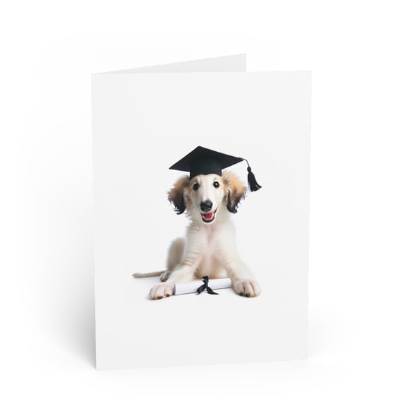 DistinctInk Greeting Card / Note Card - Borzoi Puppy Graduation - PACK of 1