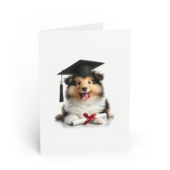 DistinctInk Greeting Card / Note Card - Collie Puppy Graduation - PACK of 10