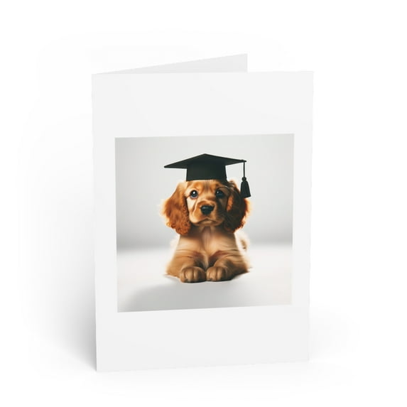 DistinctInk Greeting Card / Note Card - English Cocker Spaniel Puppy Graduation - PACK of 25