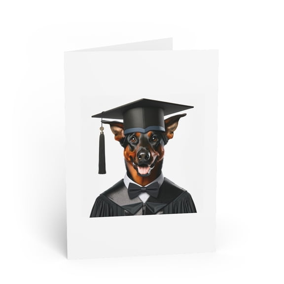 DistinctInk Greeting Card / Note Card - German Pinscher Graduation - PACK of 3