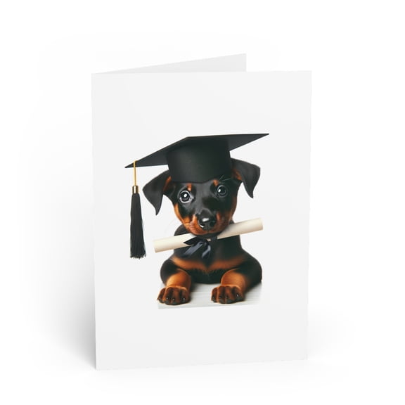 DistinctInk Greeting Card / Note Card - German Pinscher Puppy Graduation - PACK of 1