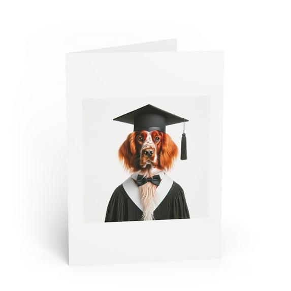 DistinctInk Greeting Card / Note Card - Irish Red And White Setter Graduation - PACK of 3