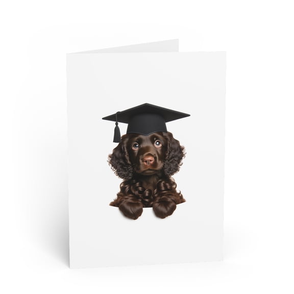 DistinctInk Greeting Card / Note Card - Irish Water Spaniel Puppy Graduation - PACK of 5
