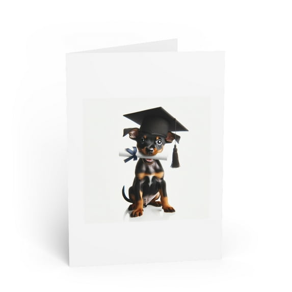 DistinctInk Greeting Card / Note Card - Manchester Terrier Puppy Graduation - PACK of 10