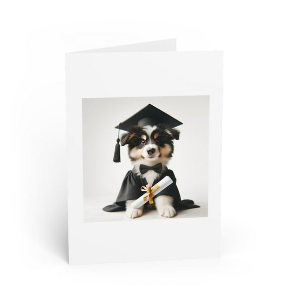 DistinctInk Greeting Card / Note Card - Miniature American Shepherd Graduation - PACK of 50