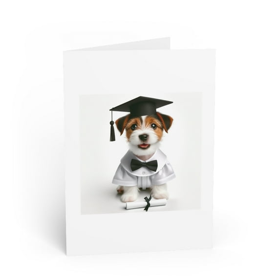 DistinctInk Greeting Card / Note Card - Parson Russell Terrier Puppy Graduation - PACK of 50