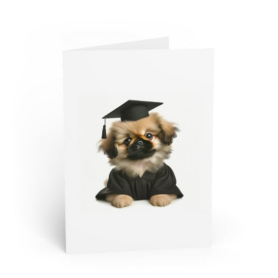DistinctInk Greeting Card / Note Card - Pekingese Puppy Graduation - PACK of 3