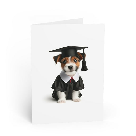 DistinctInk Greeting Card / Note Card - Russell Terrier Puppy Graduation - PACK of 3