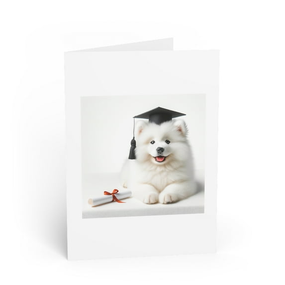 DistinctInk Greeting Card / Note Card - Samoyed Puppy Graduation - PACK of 3